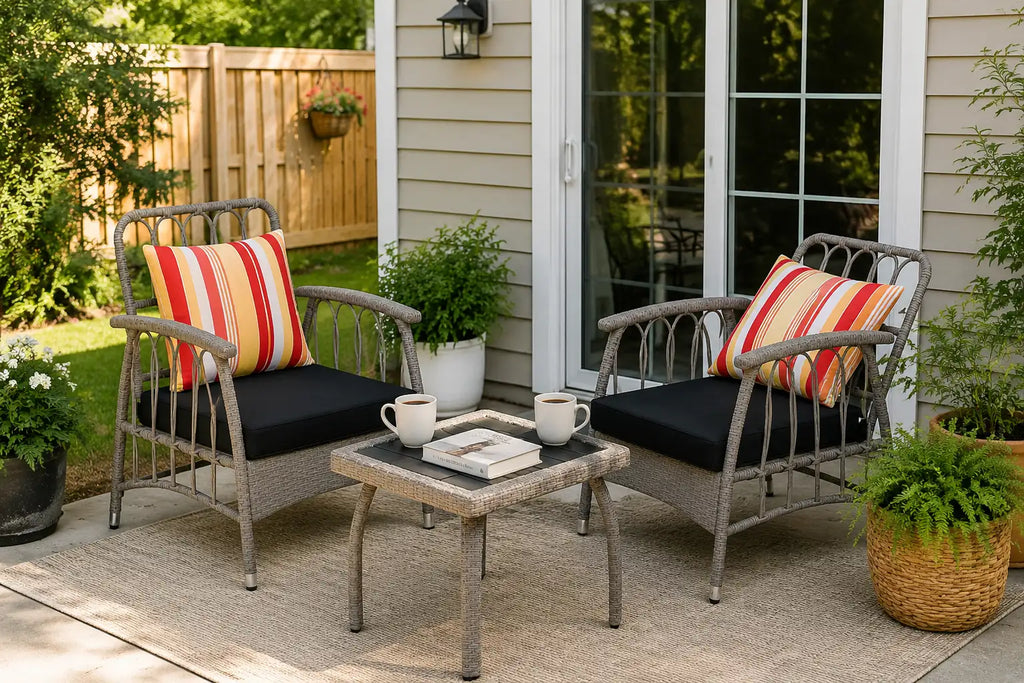 3-Piece Outdoor Wicker Bistro Set with Adjustable Reclining Chairs