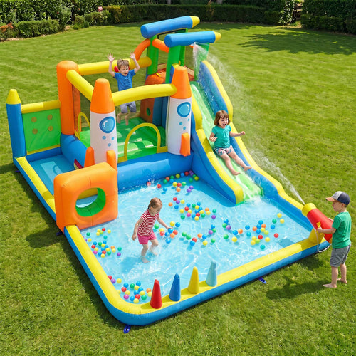 10-in-1 Kids Water Bounce House with Slide & Splash Pool