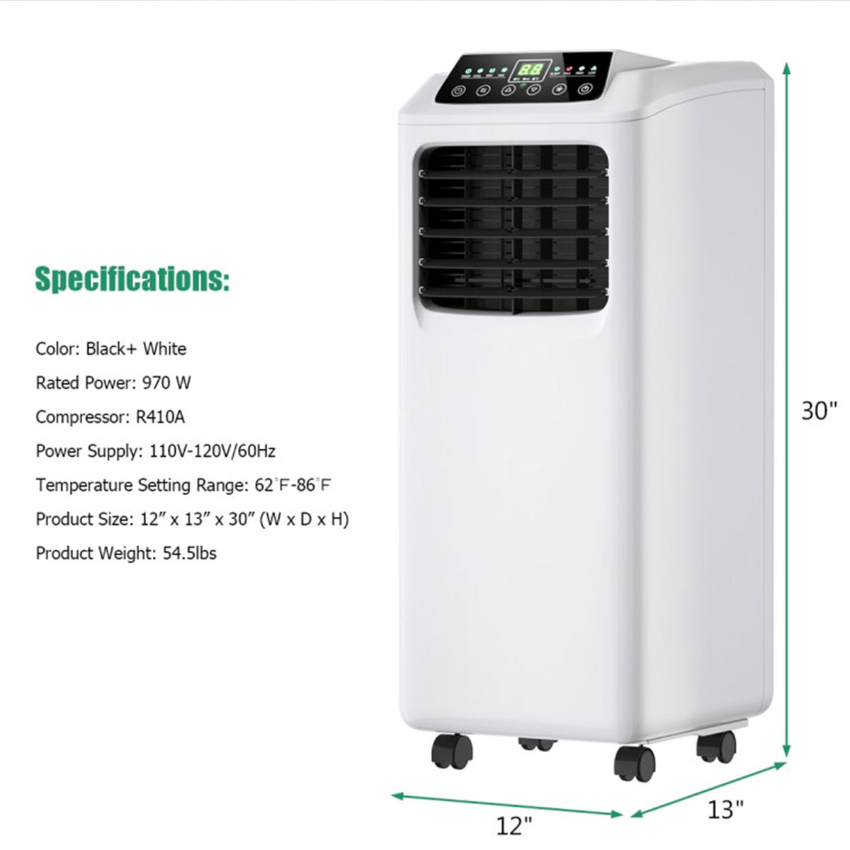 9,000 BTU 3-in-1 Portable Air Conditioner with Remote Control & Dehumidifier