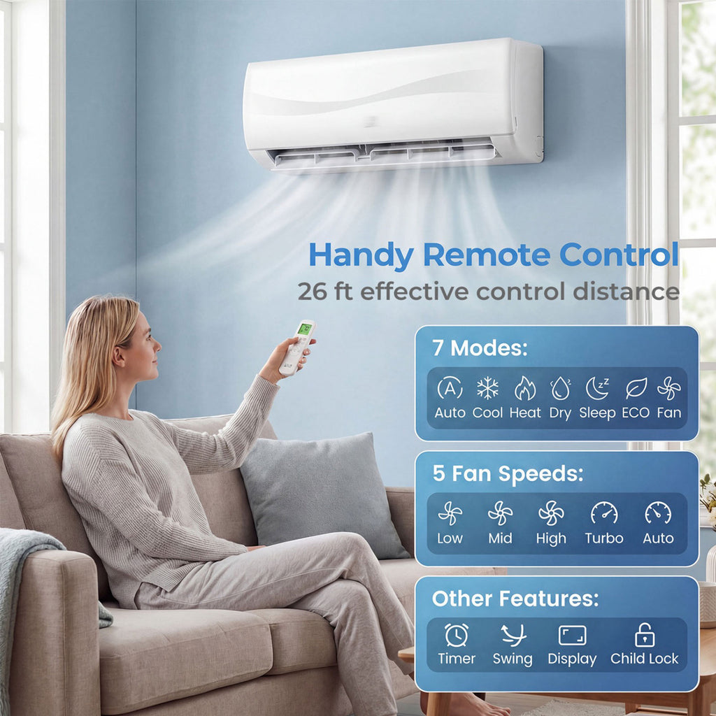 9100 BTU Mini Split AC with Heat Pump 19 SEER2