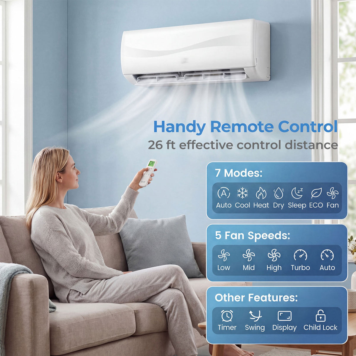 9100 BTU Mini Split AC with Heat Pump 19 SEER2