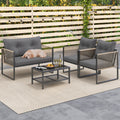 4 Pieces Outdoor PE Rattan Conversation Sofa Set with Cushions
