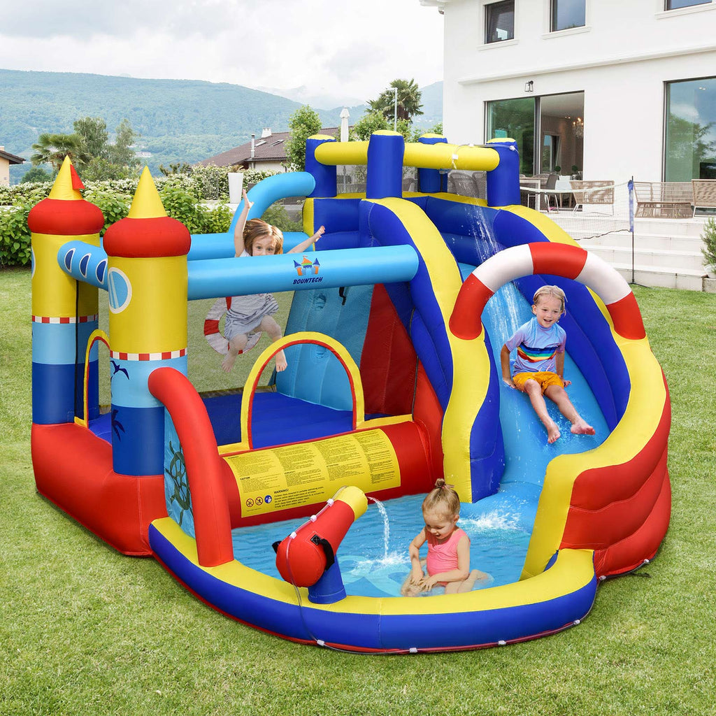 Kids Nautical Water Bounce House with Slide & Splash Pool