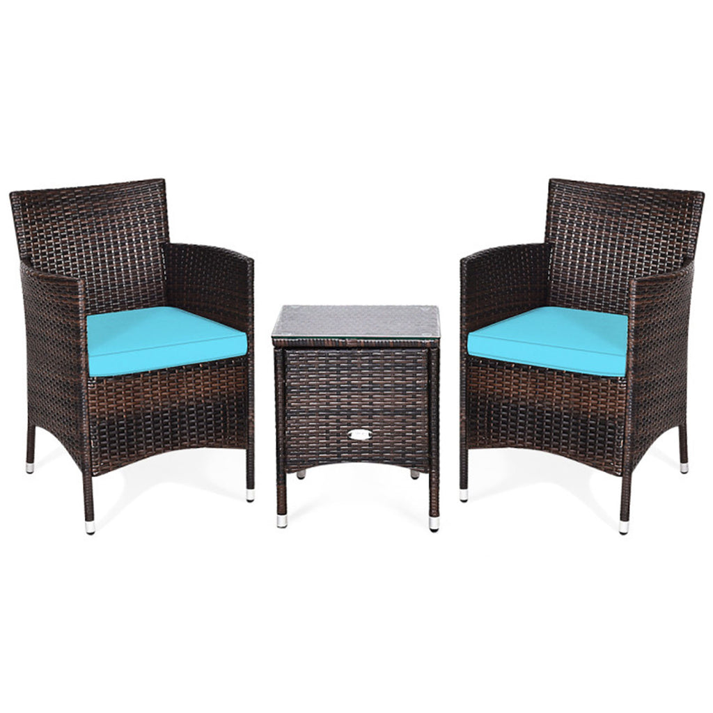 3-Piece Outdoor Wicker Patio Furniture Set with Cushions