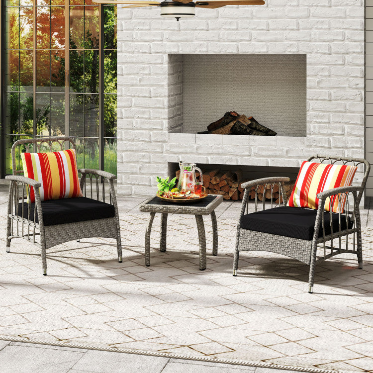 3 Pieces Patio PE Wicker Furniture Set with 5-Level Adjustable Backrest