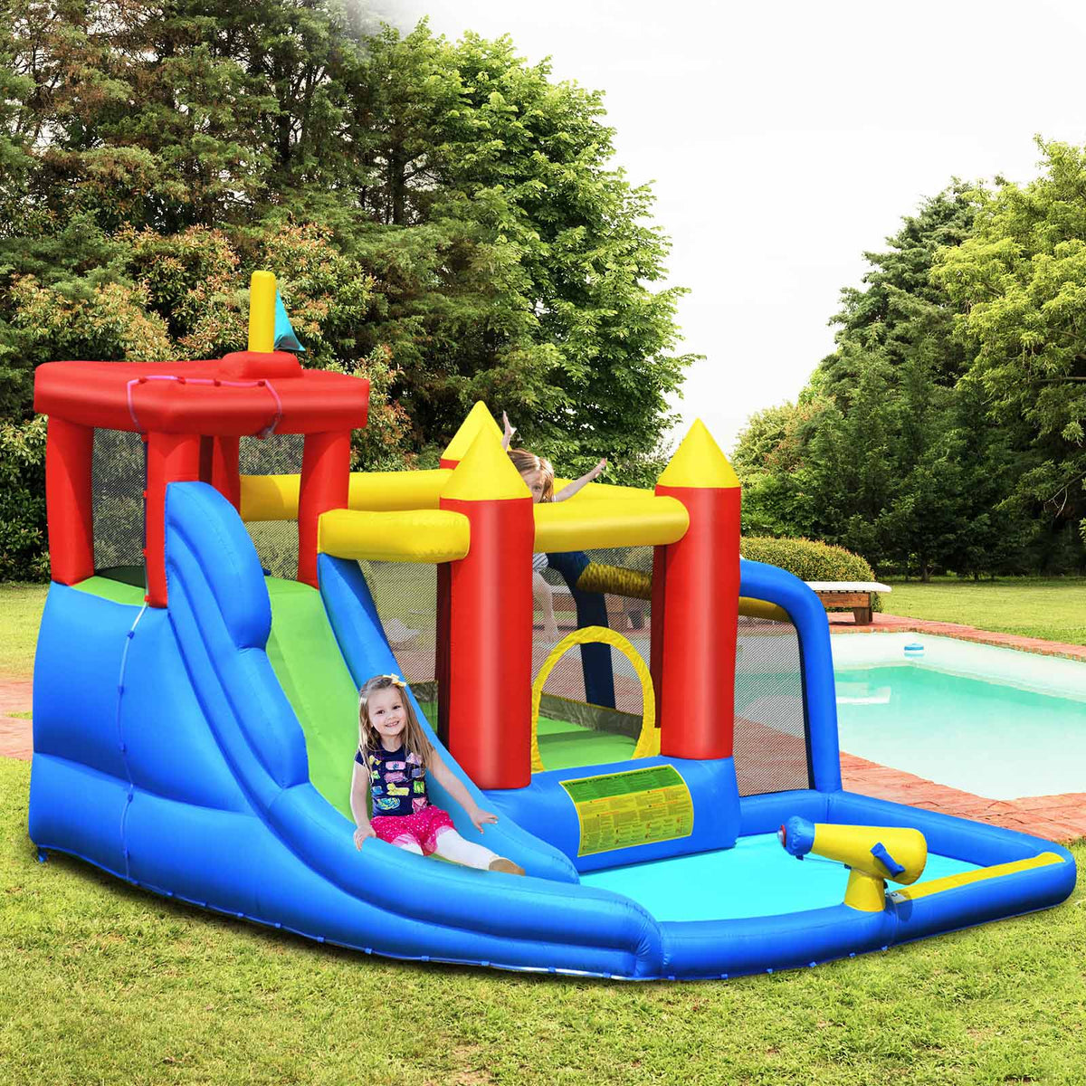Kids Inflatable Water Bounce House with Slide & Splash Pool