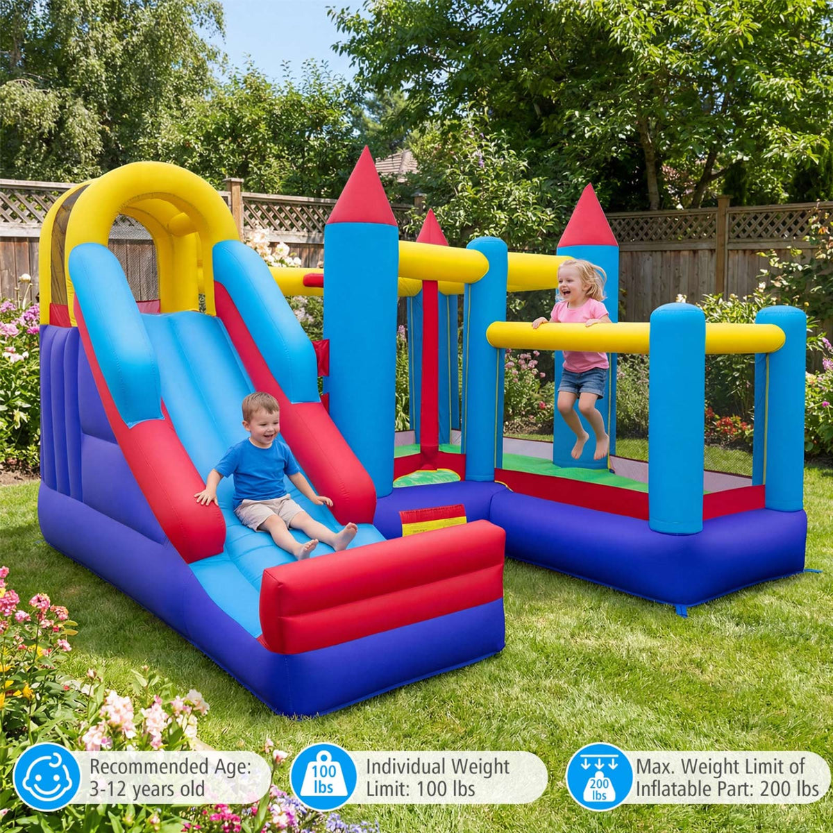 4-in-1 Kids Inflatable Bounce House with Slide