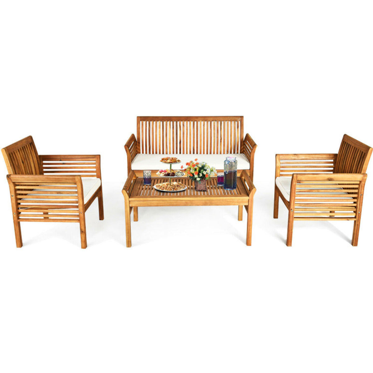 4-Piece Acacia Wood Patio Conversation Set with Coffee Table