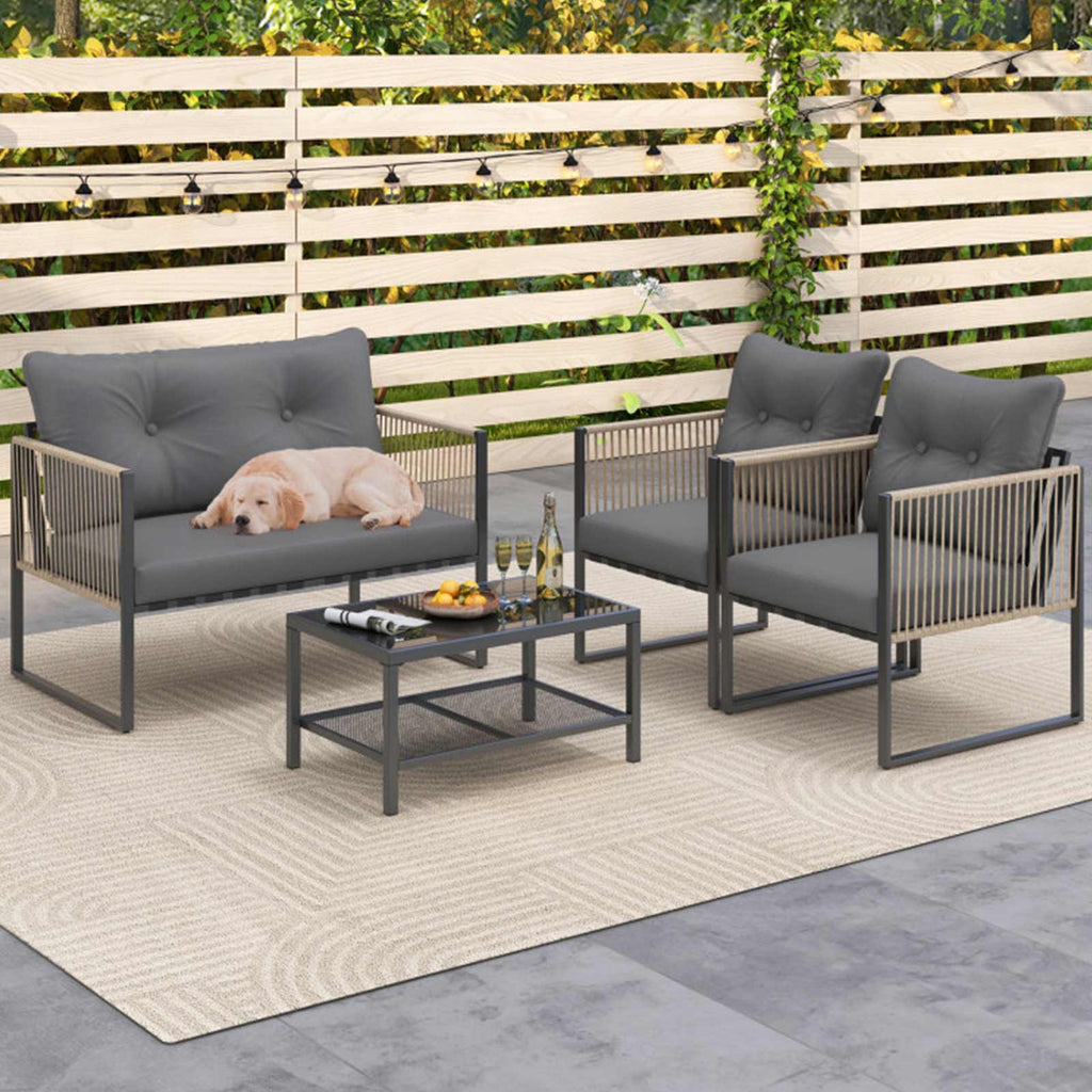 4-Piece PE Wicker Patio Conversation Set with Coffee Table
