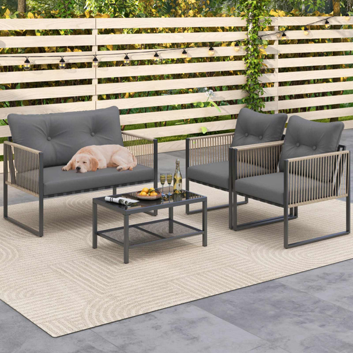 4-Piece PE Wicker Patio Conversation Set with Coffee Table