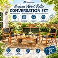 4-Piece Acacia Wood Patio Conversation Set with Coffee Table