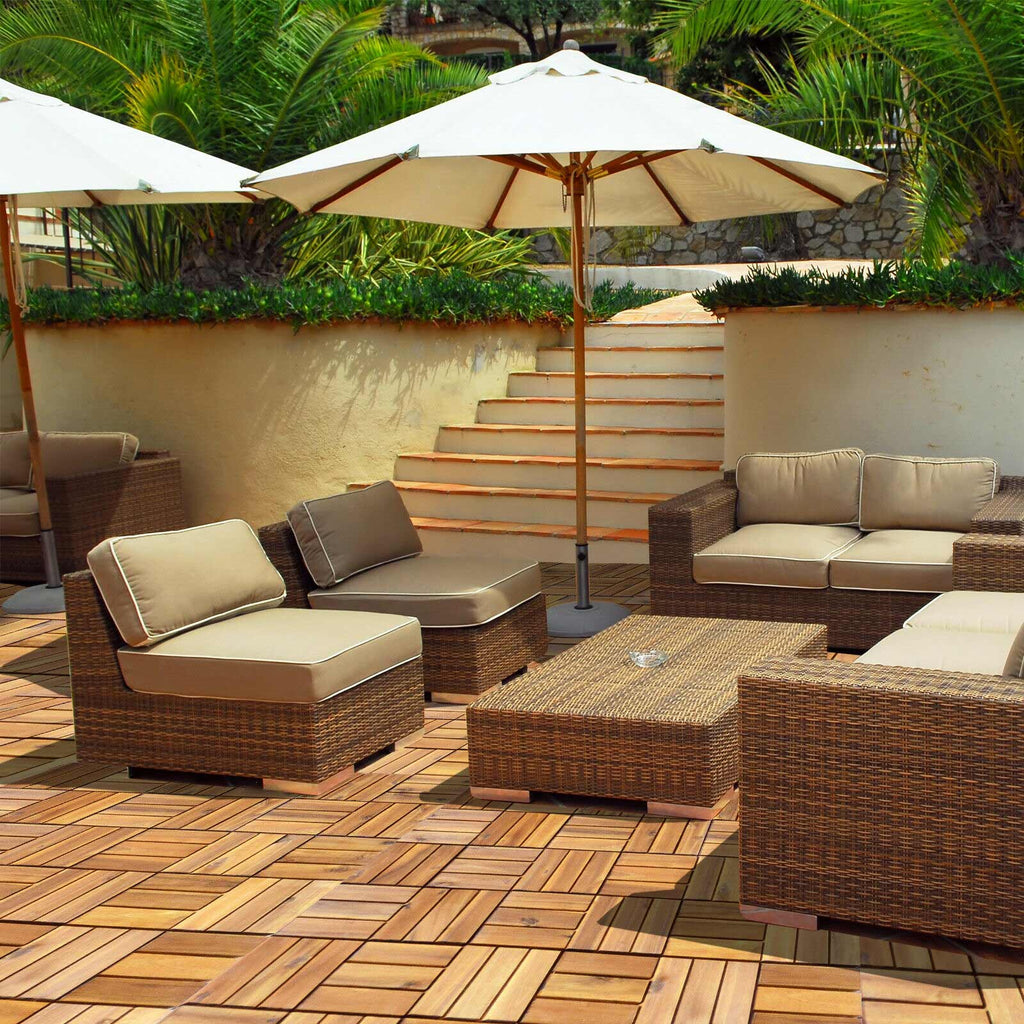 27-Piece 12×12in Acacia Wood Interlocking Deck Tiles