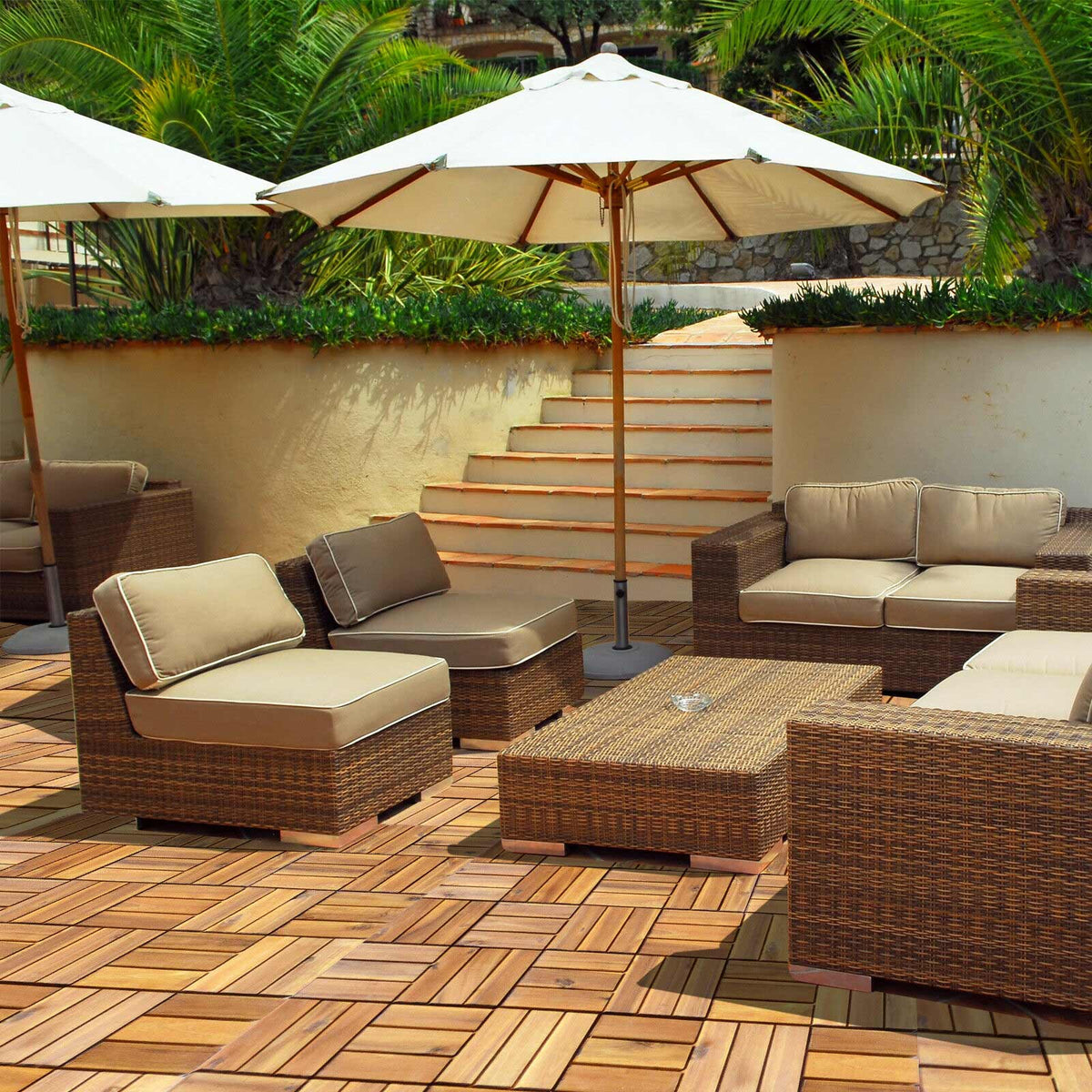 27-Piece 12×12in Acacia Wood Interlocking Deck Tiles