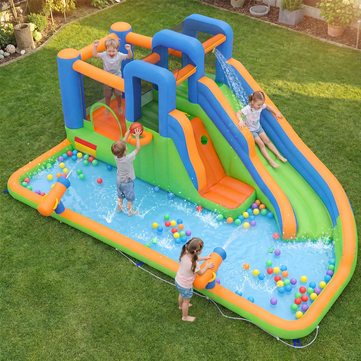 Kids Inflatable Water Slide Park with Splash Pool