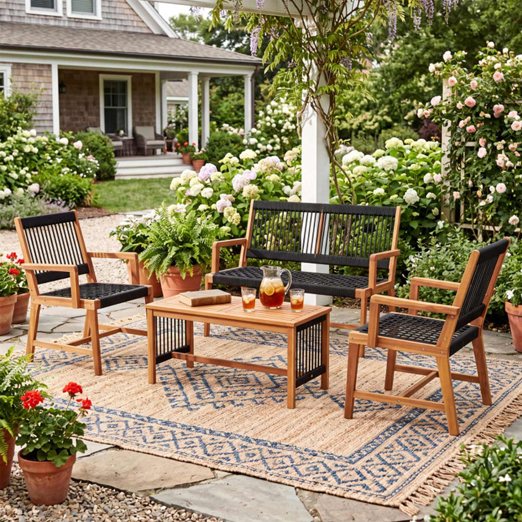 4-Piece Acacia Wood Patio Conversation Set with Coffee Table