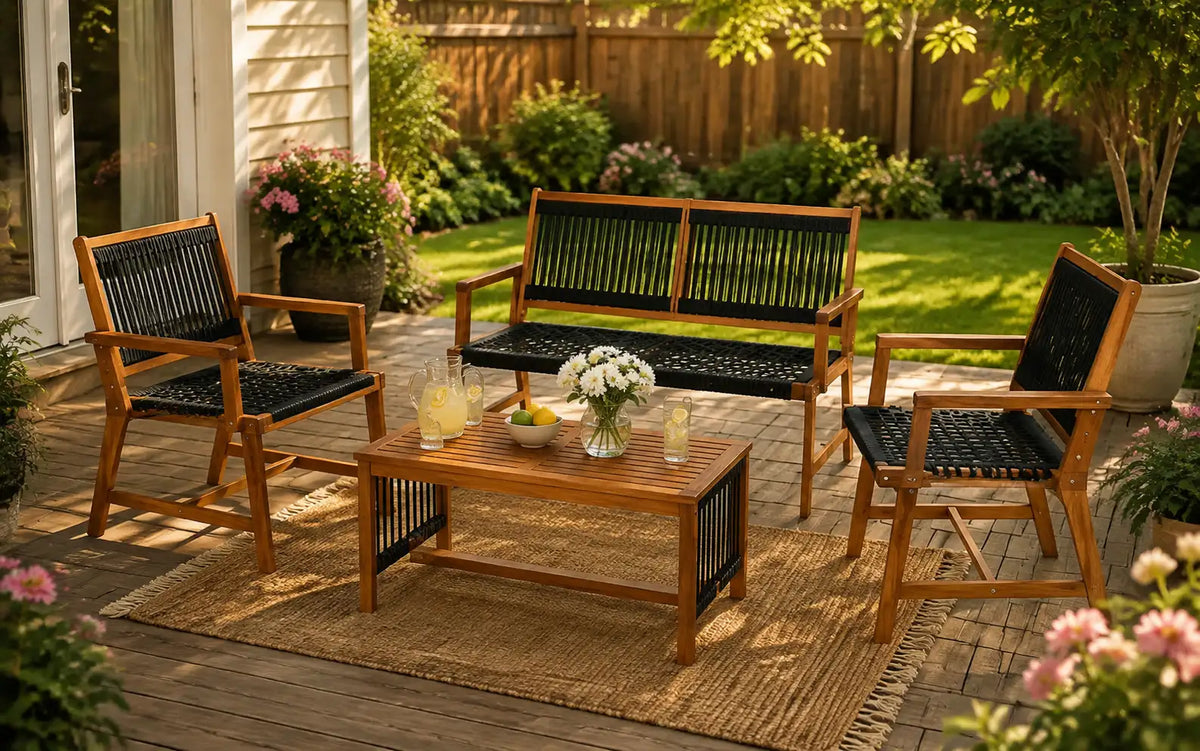4-Piece Acacia Wood Patio Conversation Set with Coffee Table
