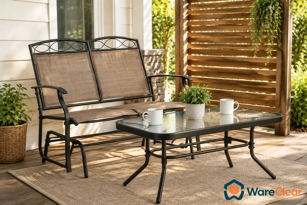 2-Piece Outdoor Glider Loveseat Set with Tempered Glass Table