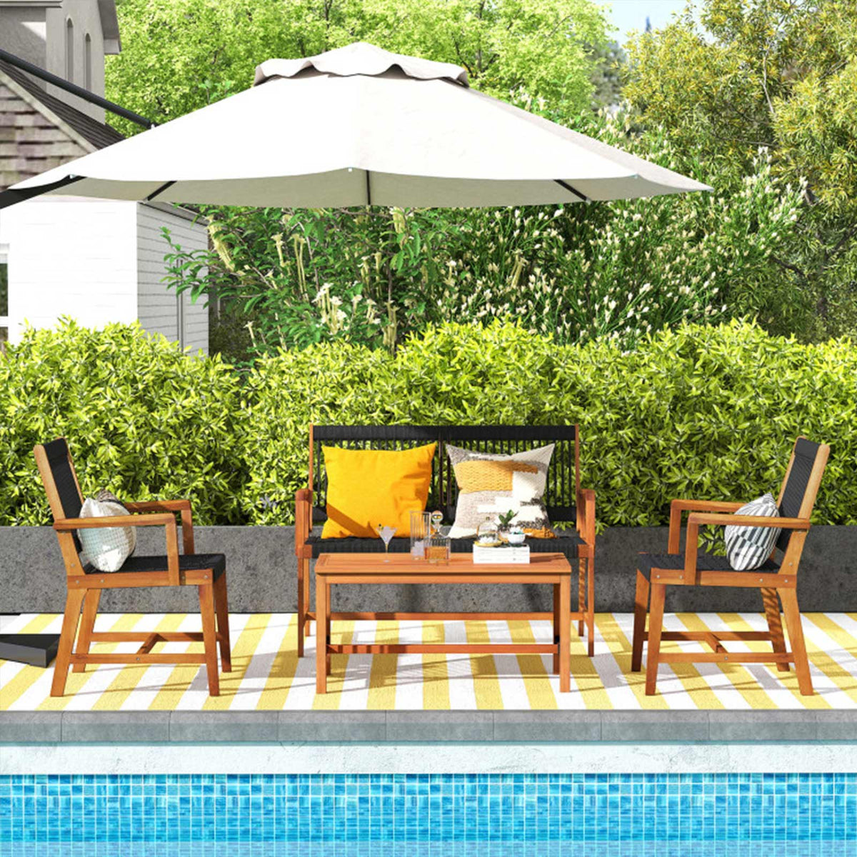 4-Piece Acacia Wood Patio Conversation Set with Coffee Table