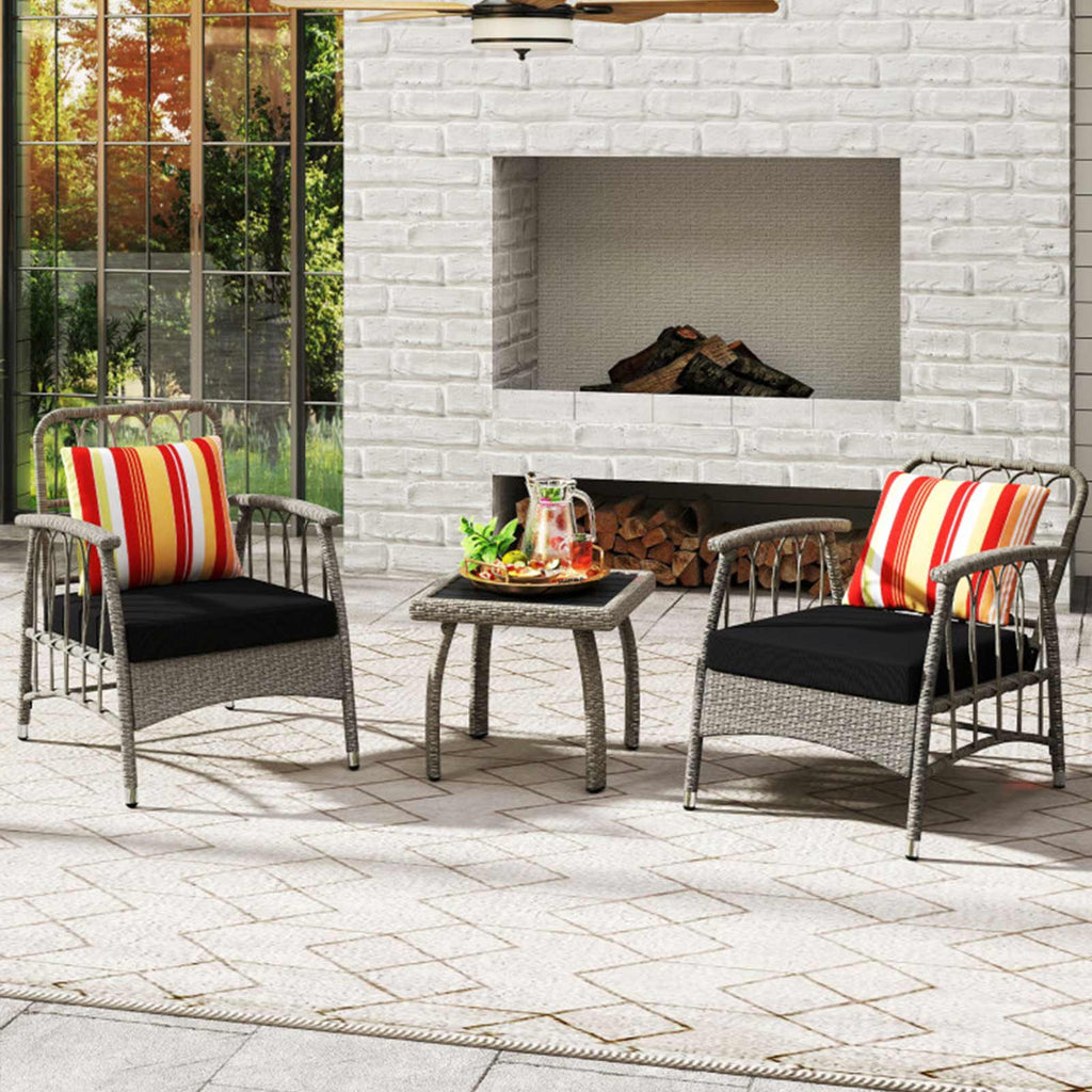 3-Piece Outdoor Wicker Bistro Set with Adjustable Reclining Chairs