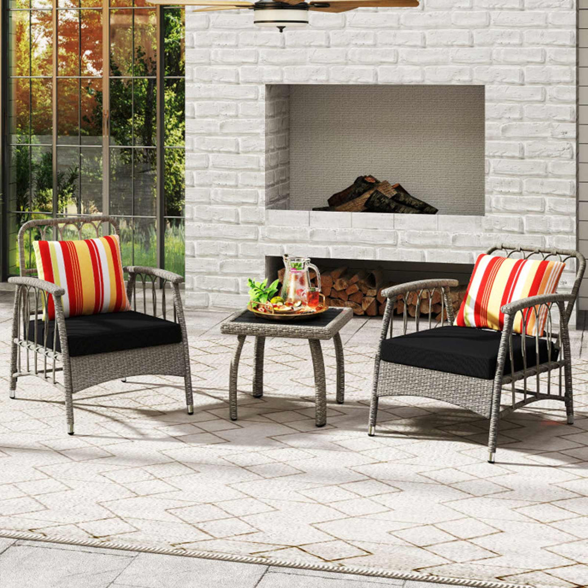 3-Piece Outdoor Wicker Bistro Set with Adjustable Reclining Chairs