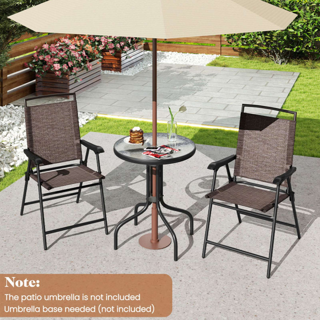 3-Piece Folding Metal Patio Bistro Set with Glass Table