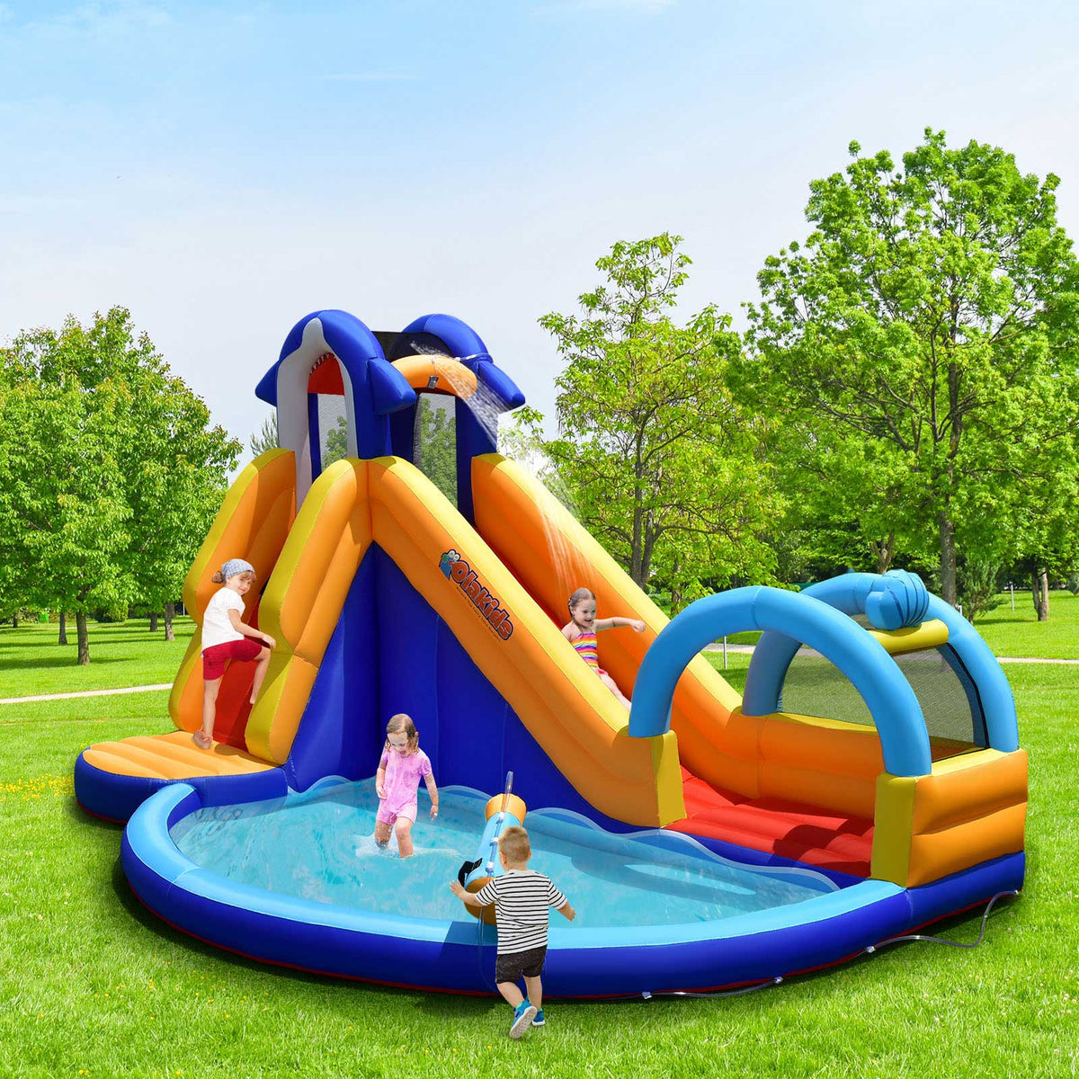 Kids Inflatable Water Bounce House with Slide & Splash Pool