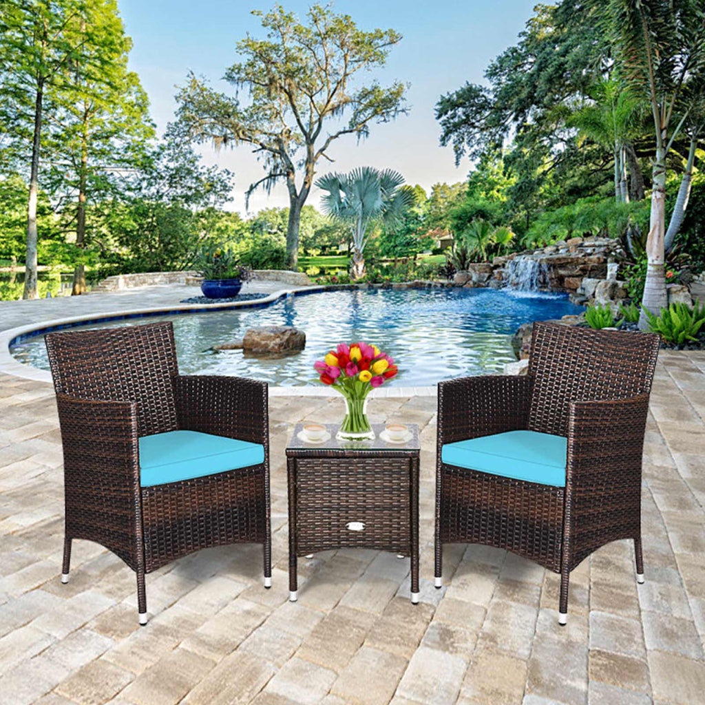 3-Piece Outdoor Wicker Patio Furniture Set with Cushions