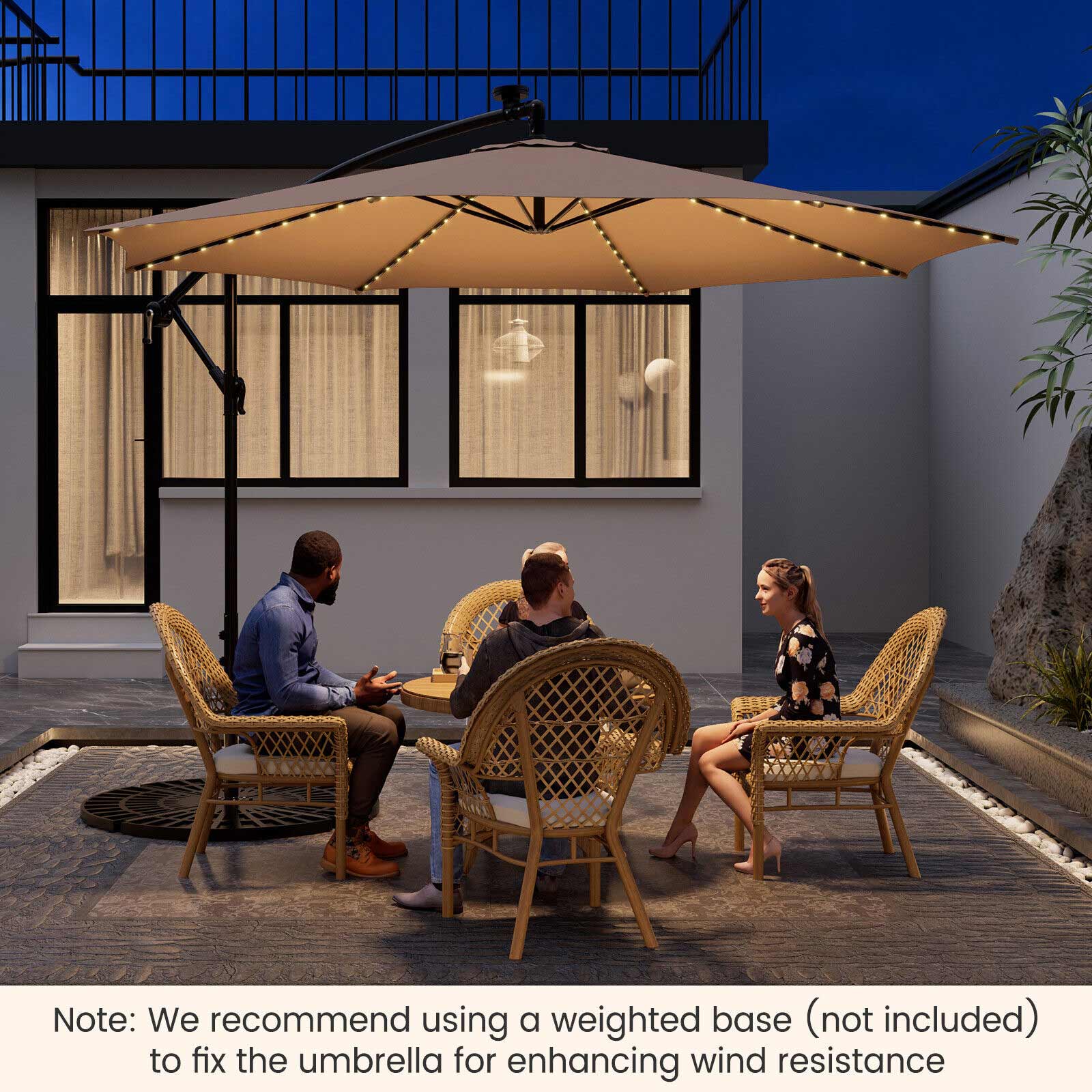 10ft Solar LED Cantilever Patio Umbrella with Lights
