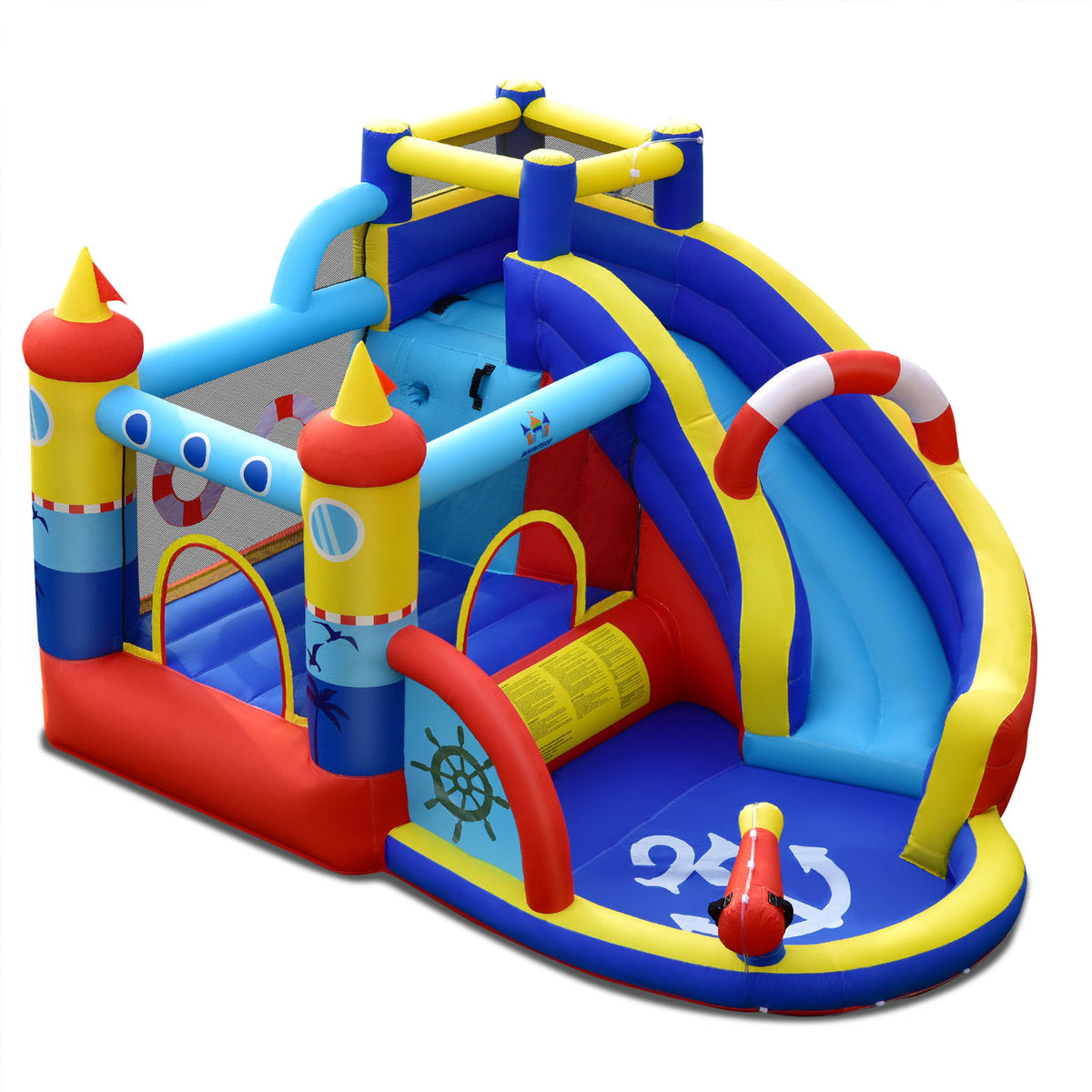 Kids Nautical Water Bounce House with Slide & Splash Pool