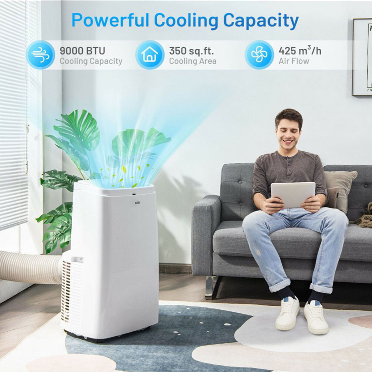 9,000 BTU ASHRAE 3-in-1 Portable Air Conditioner with Remote Control & Dehumidifier