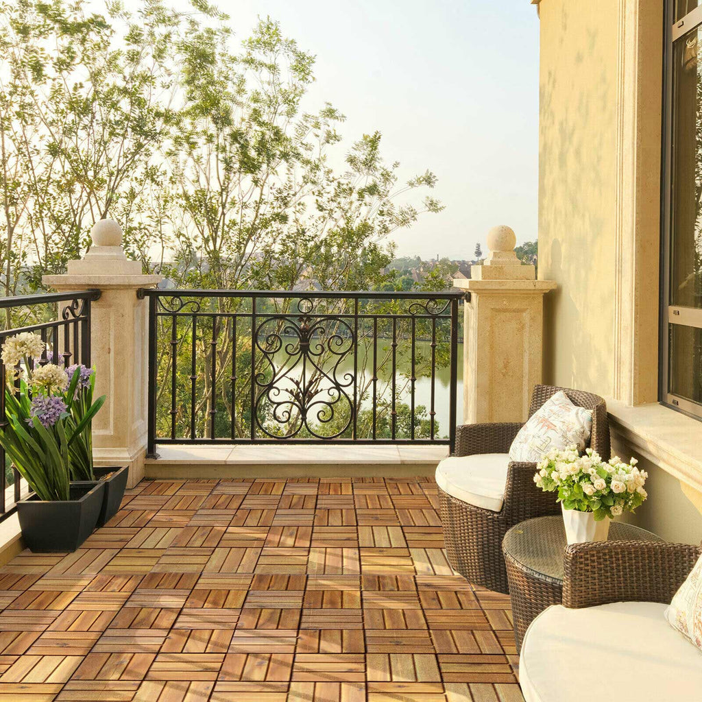 27-Piece 12×12in Acacia Wood Interlocking Deck Tiles
