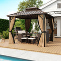10 x 10/12 Feet Hardtop Gazebo with Netting and Curtain and Double-Roof Galvanized Metal Top