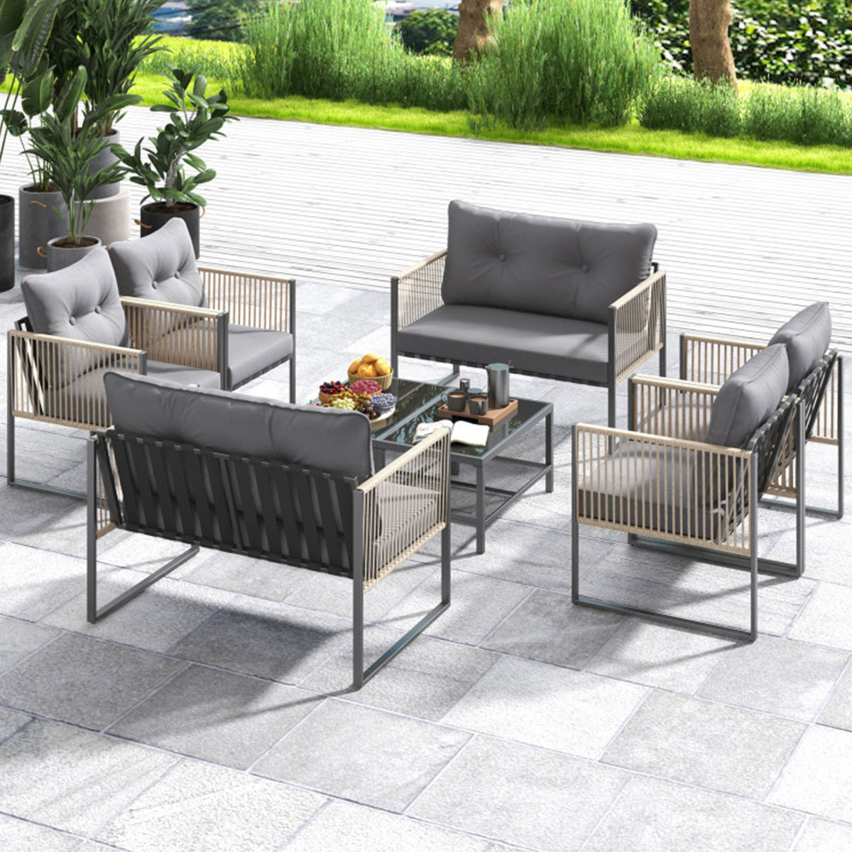 4-Piece PE Wicker Patio Conversation Set with Coffee Table
