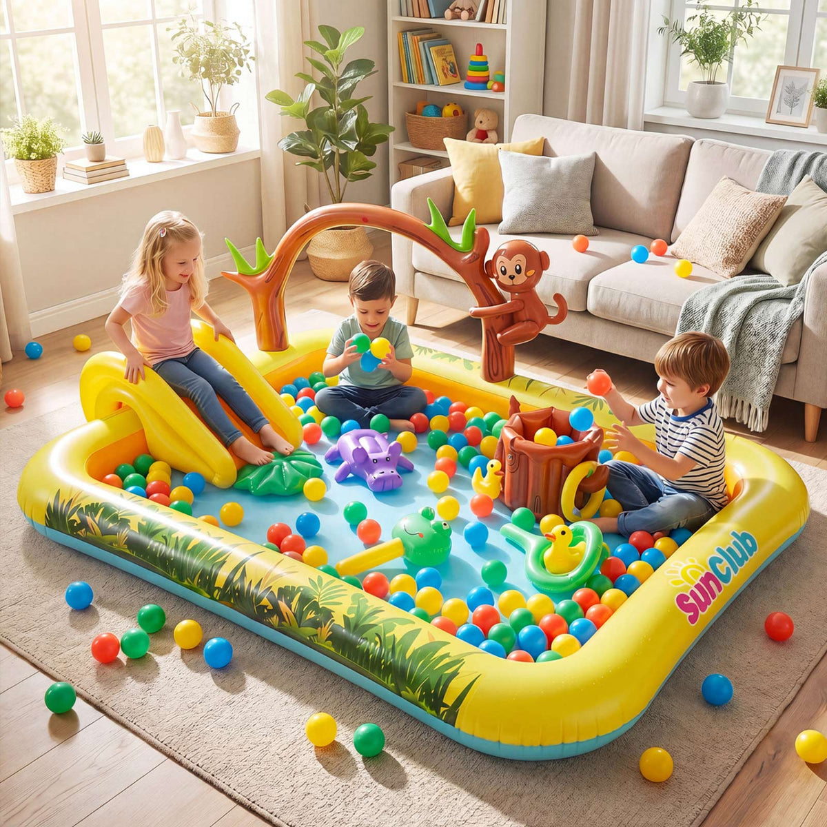 Kids Animal Inflatable Sprinkler Pool with Slide & Ball Pit