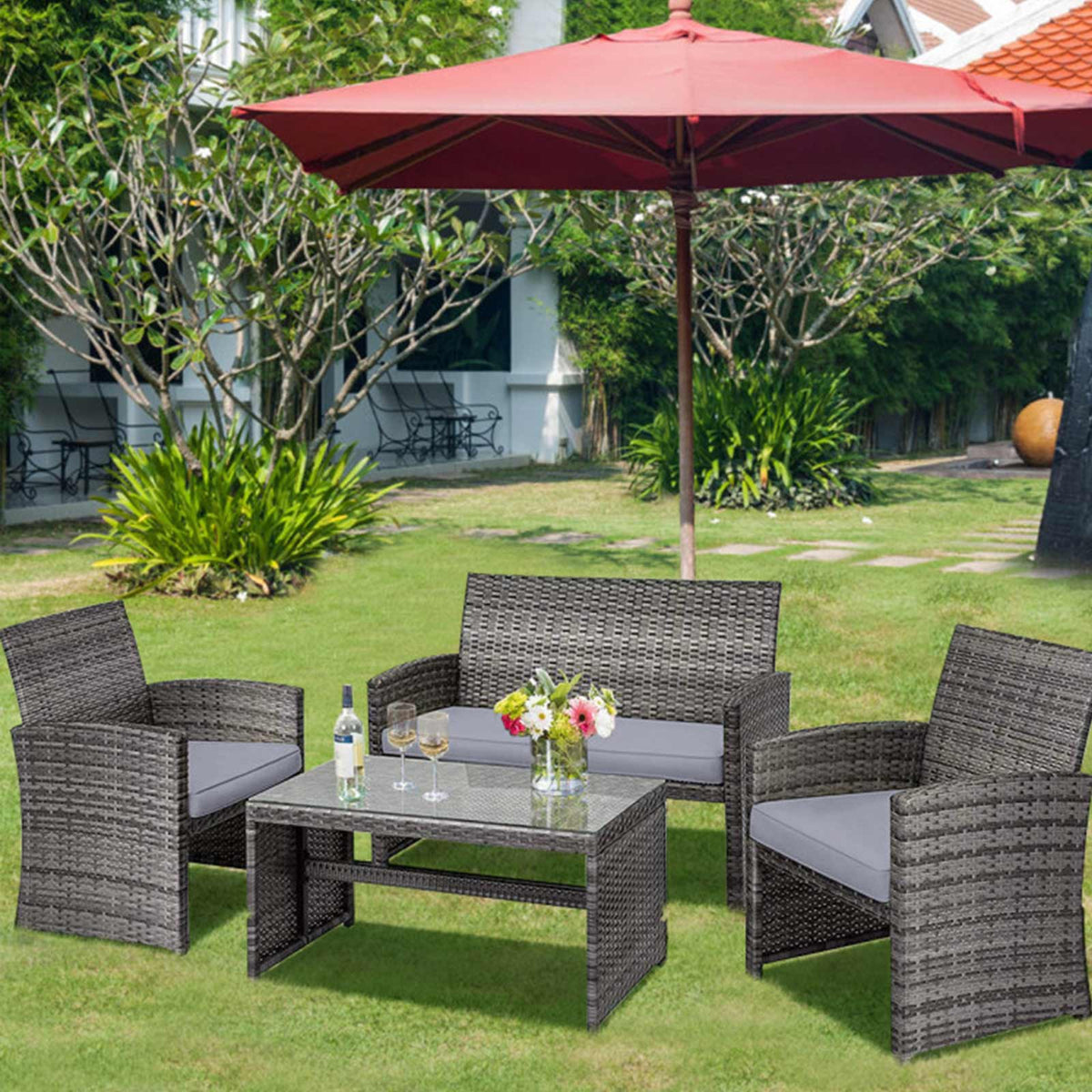 4-Piece Wicker Patio Furniture Set with Coffee Table - Clearance