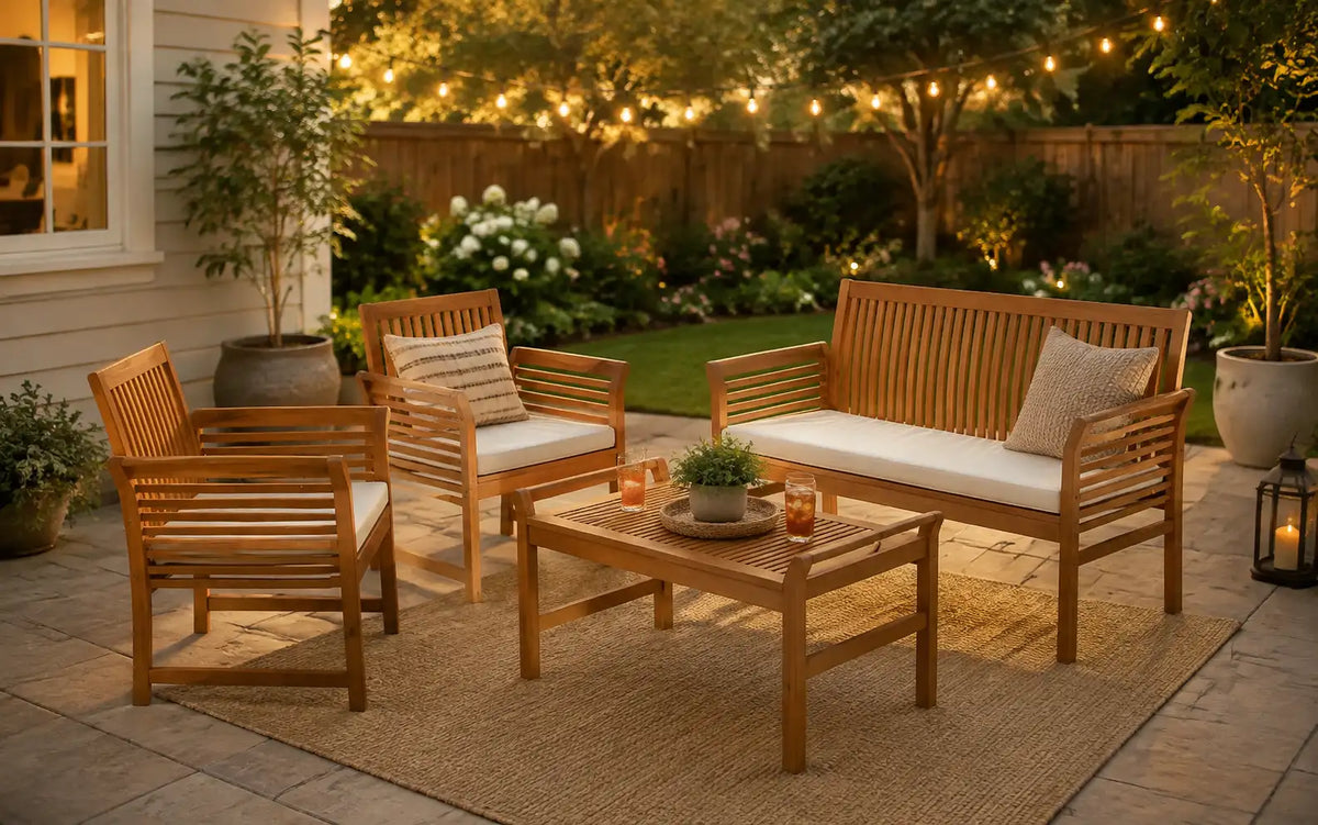 4-Piece Acacia Wood Patio Conversation Set with Coffee Table
