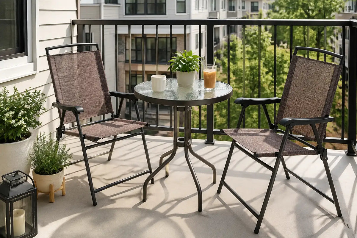 3-Piece Folding Metal Patio Bistro Set with Glass Table