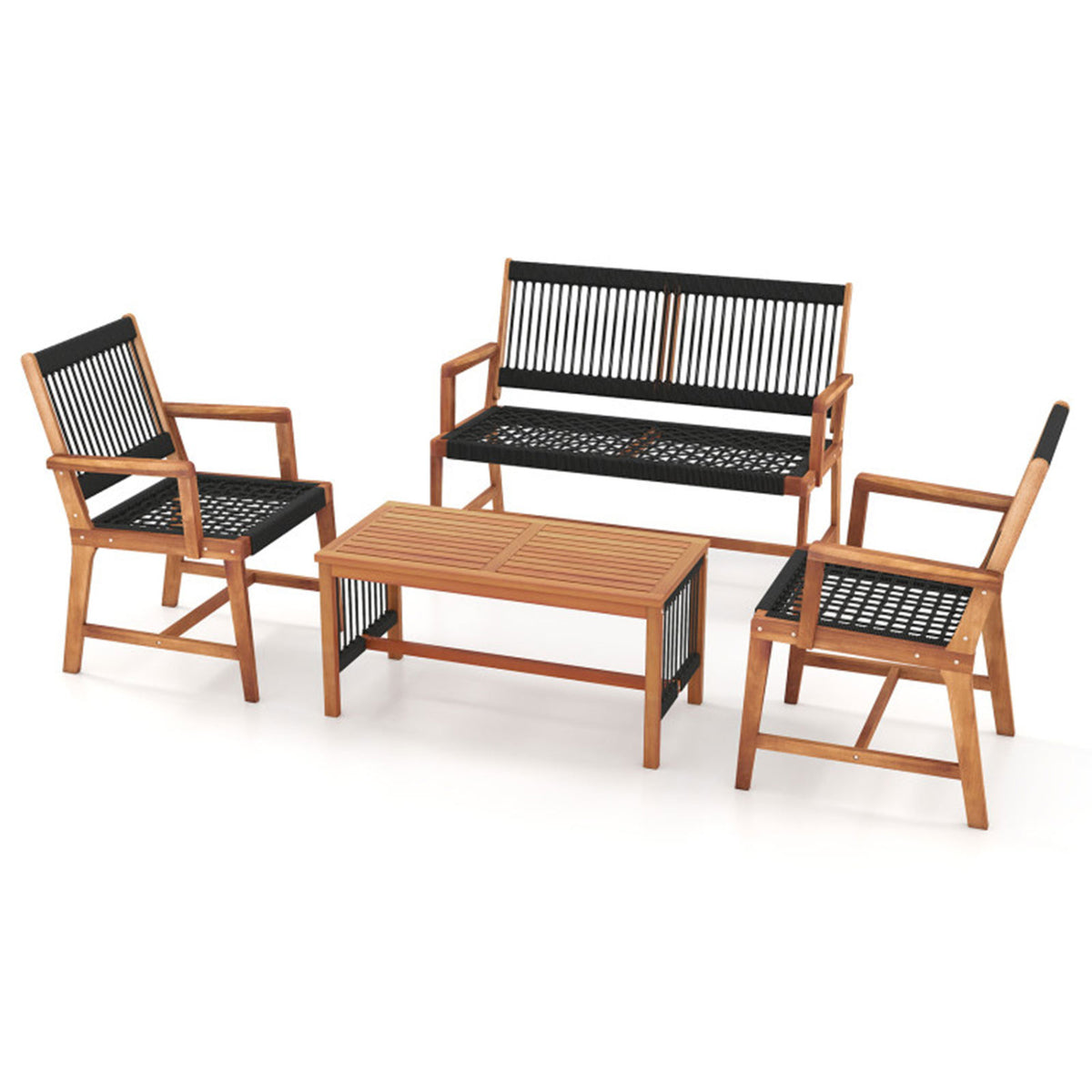 4-Piece Acacia Wood Patio Conversation Set with Coffee Table