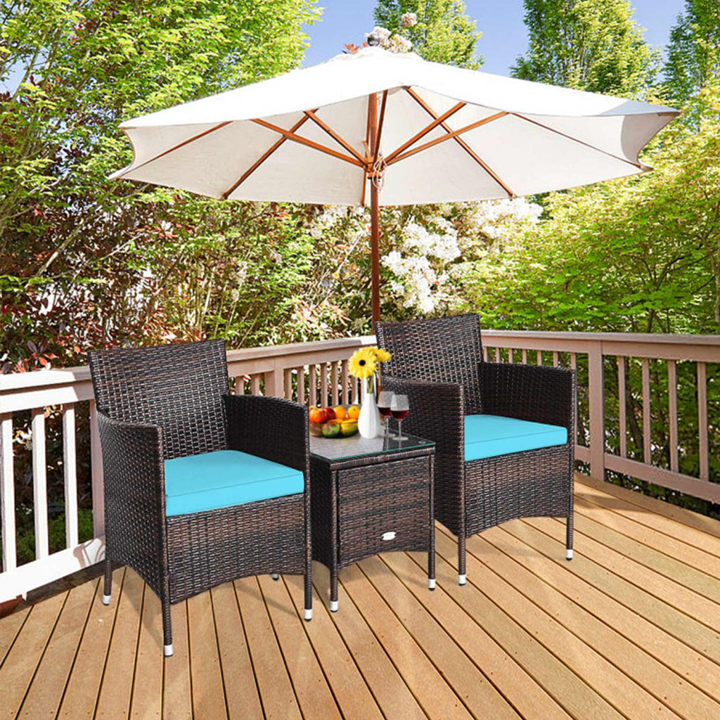 3-Piece Outdoor Wicker Patio Furniture Set with Cushions