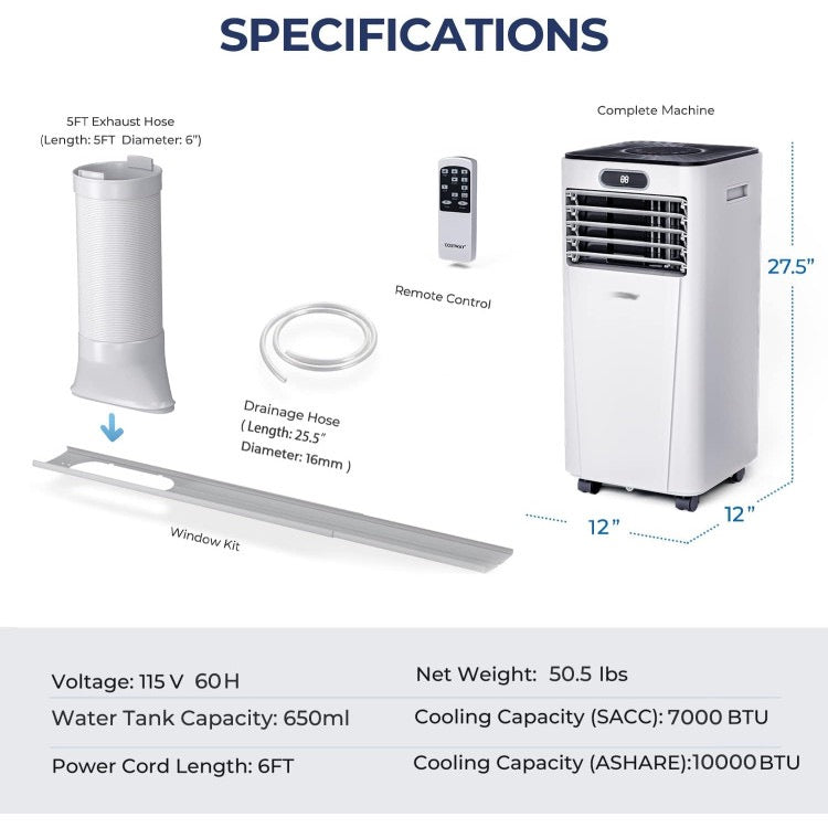 8000 BTU(Ashrae) 3-in-1 Air Cooler with Dehumidifier and Fan Mode