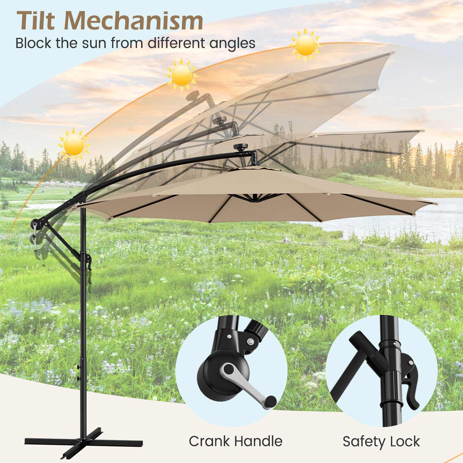 10ft Solar LED Cantilever Patio Umbrella with Lights