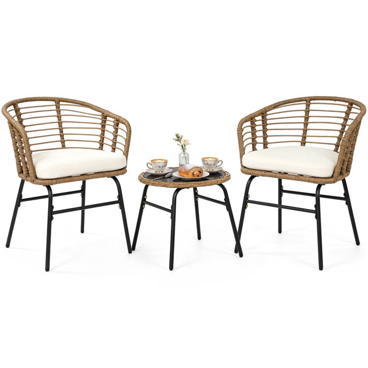 3 Pieces Outdoor Patio Furniture Set with Soft Cushions