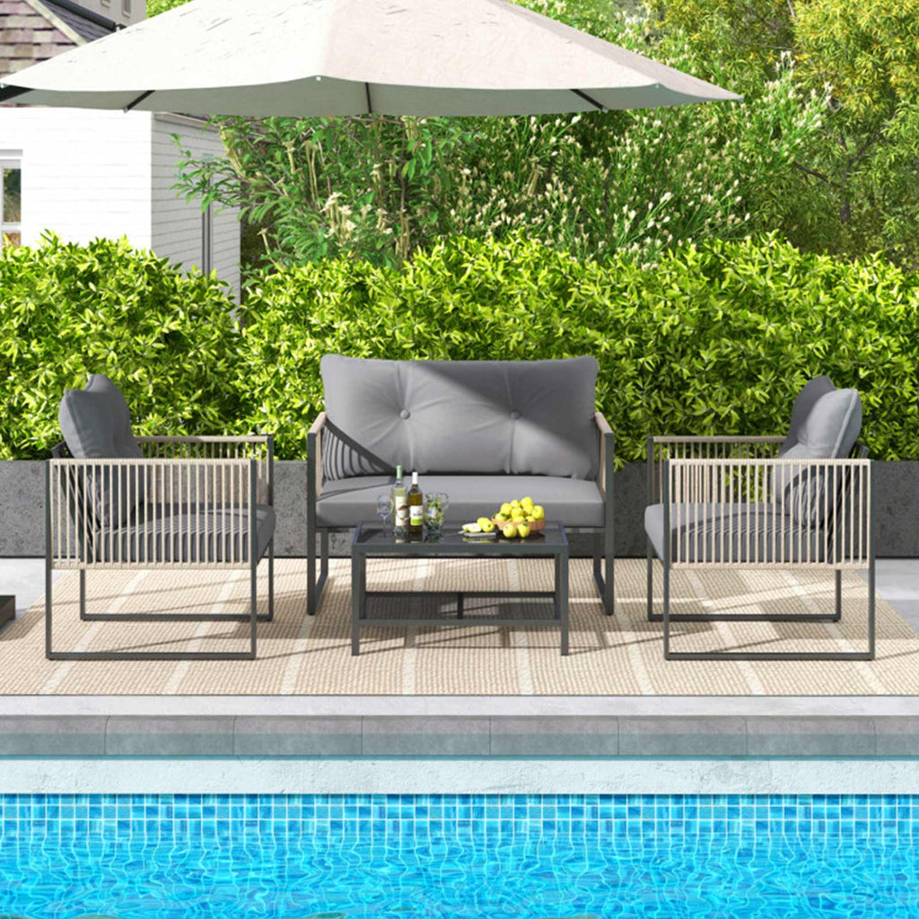4-Piece PE Wicker Patio Conversation Set with Coffee Table