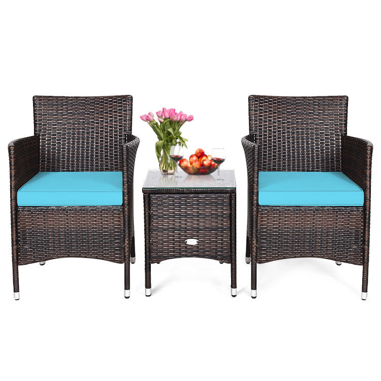 3 Pieces Ergonomic Wicker Patio Conversation Set