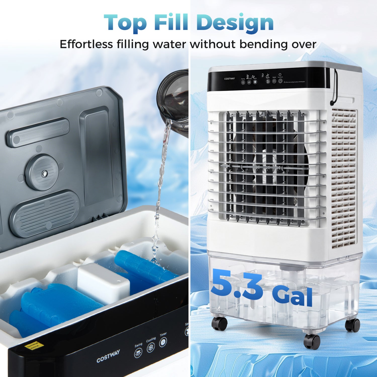 2100 CFM 3-in-1 Evaporative Air Cooler with 5.3 Gal Water Tank for Indoor Outdoor