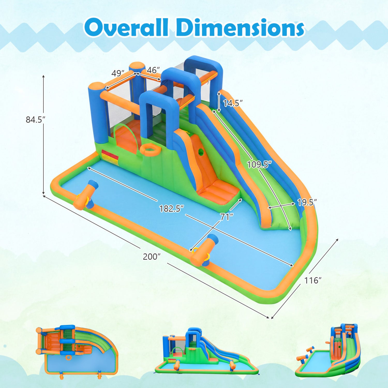 Inflatable Water Slide Park with with 780W Blower and Splash Pool for Yard Party