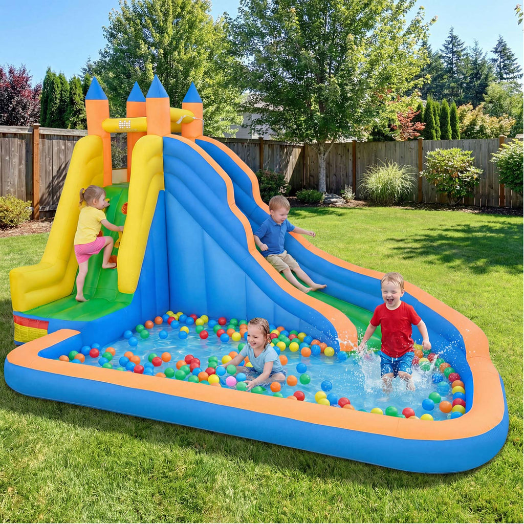 Kids Inflatable Water Slide with Climbing Wall & Splash Pool