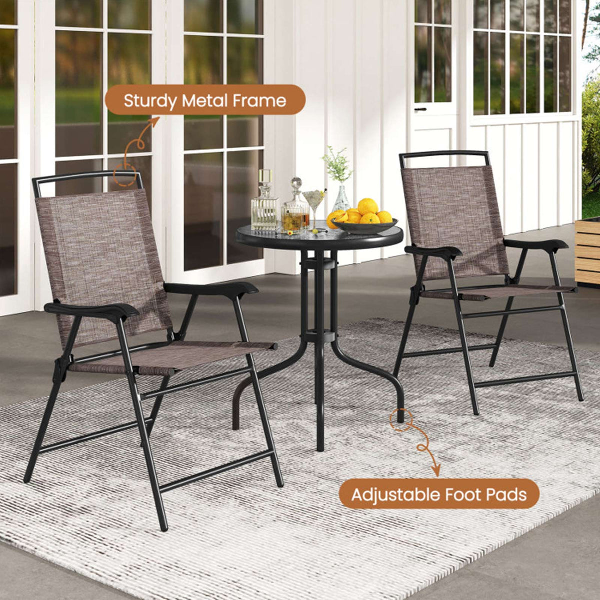 3-Piece Folding Metal Patio Bistro Set with Glass Table