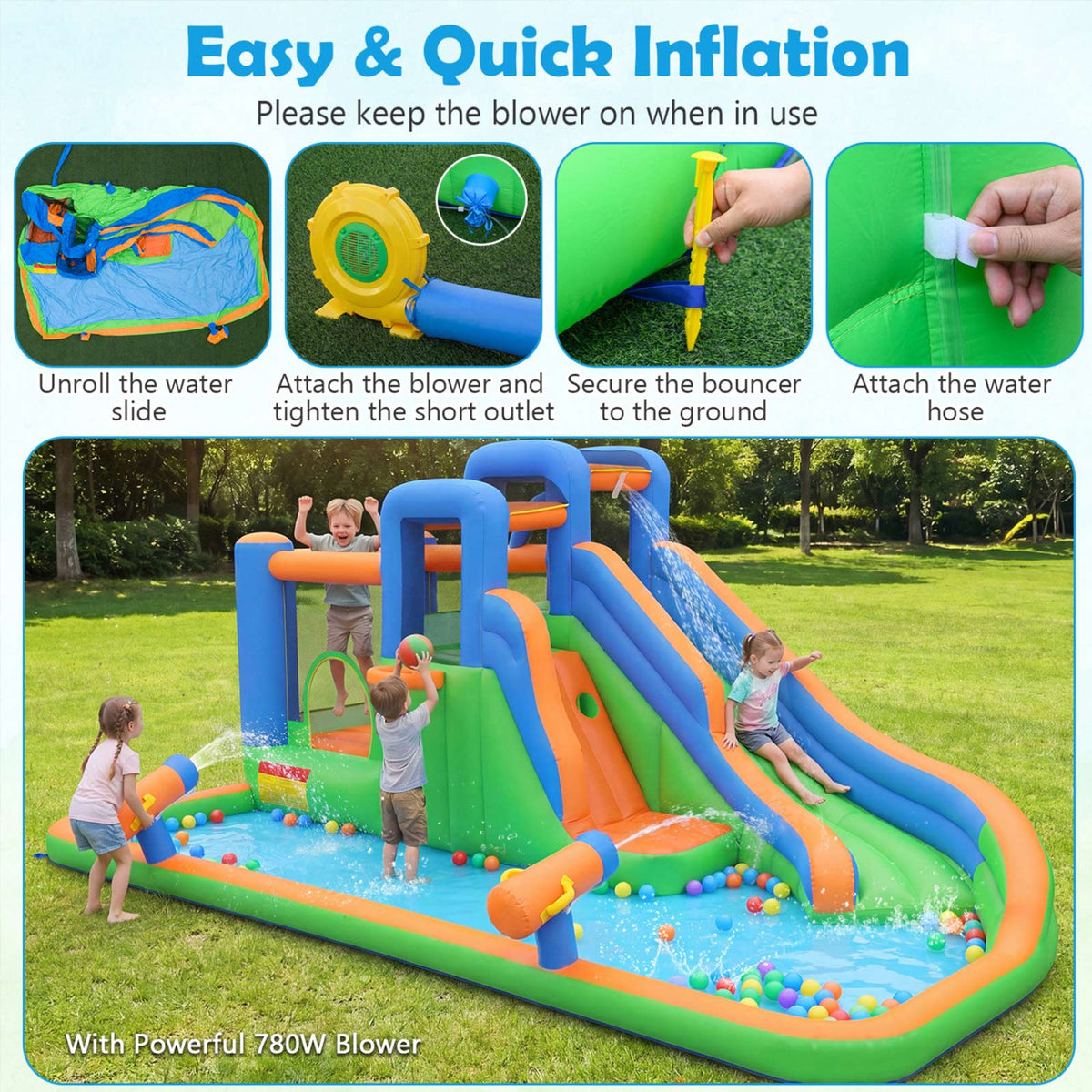 Kids Inflatable Water Slide Park with Splash Pool