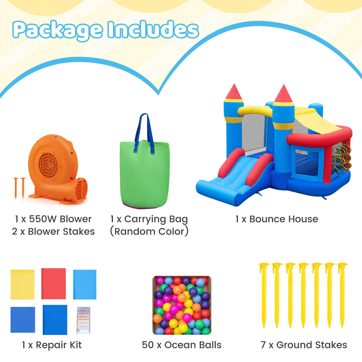 Kids Inflatable Bounce House with Slide & Ball Pit